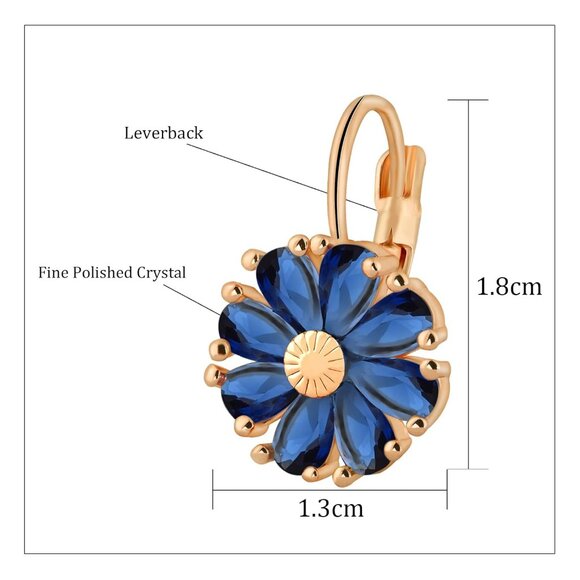 Women's Blue Trendy Beautiful Unique Flower Leverback Vintage Floral Earrings - Picture 4 of 7